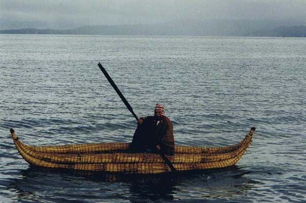 Reed boat on Lake Titicaca, Bolivia